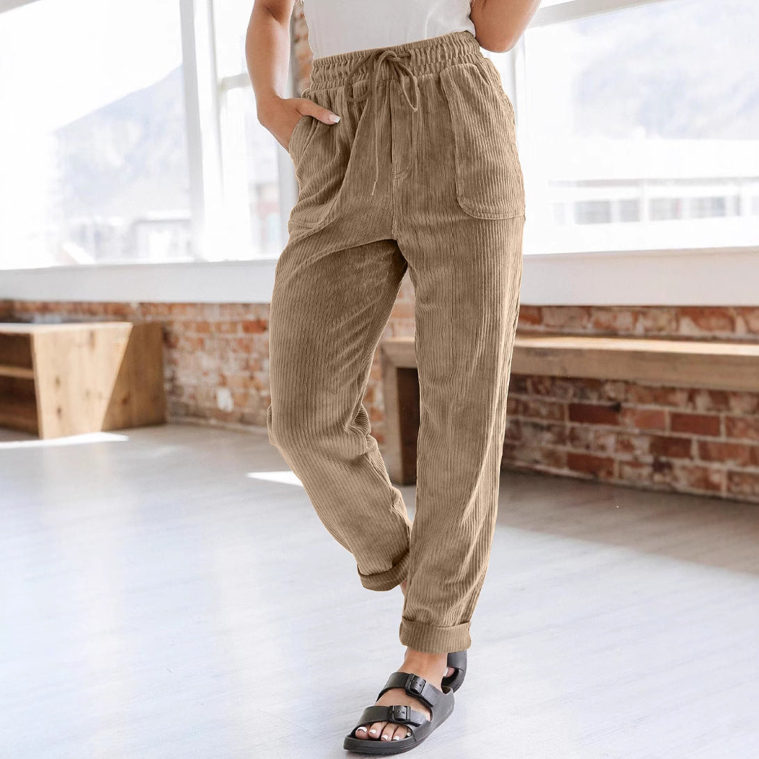 European And American Casual Pants Fashion Solid Color Corduroy Wide-leg Pants Women's Pants - [[{"value":"{{ Babyvera Babyvera  }}"}]]