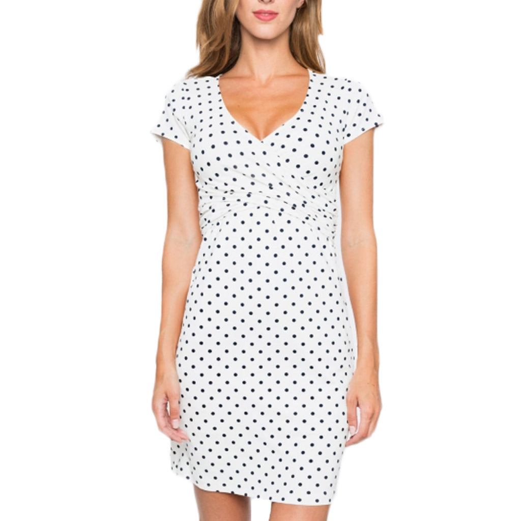 Printed short sleeve V-neck nursing dress - [[{"value":"{{ Babyvera Babyvera  }}"}]]