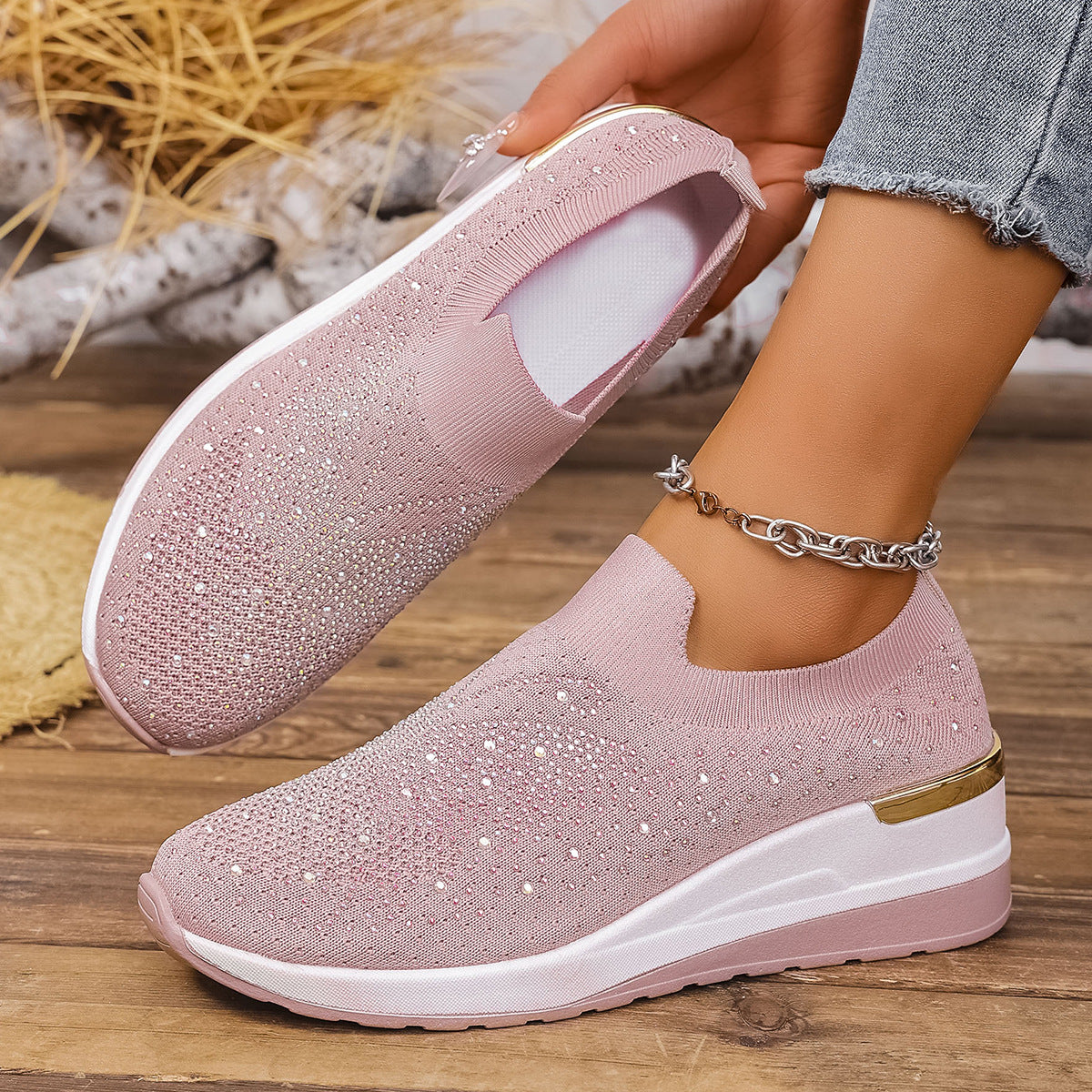 Pumps Women's Summer Wedge Round Toe Rhinestone Slip-on Women's Pumps Pumps - [[{"value":"{{ Babyvera Babyvera  }}"}]]