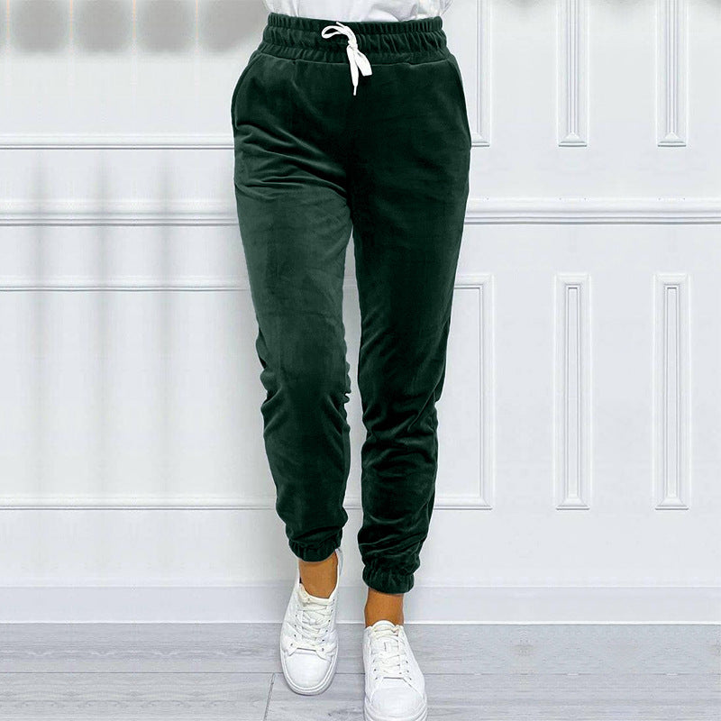 Versatile Women's Jogger Pants With Elastic Waistband And Drawstring, Korean-style Velvet Casual Pants, Sportswear - [[{"value":"{{ Babyvera Babyvera  }}"}]]