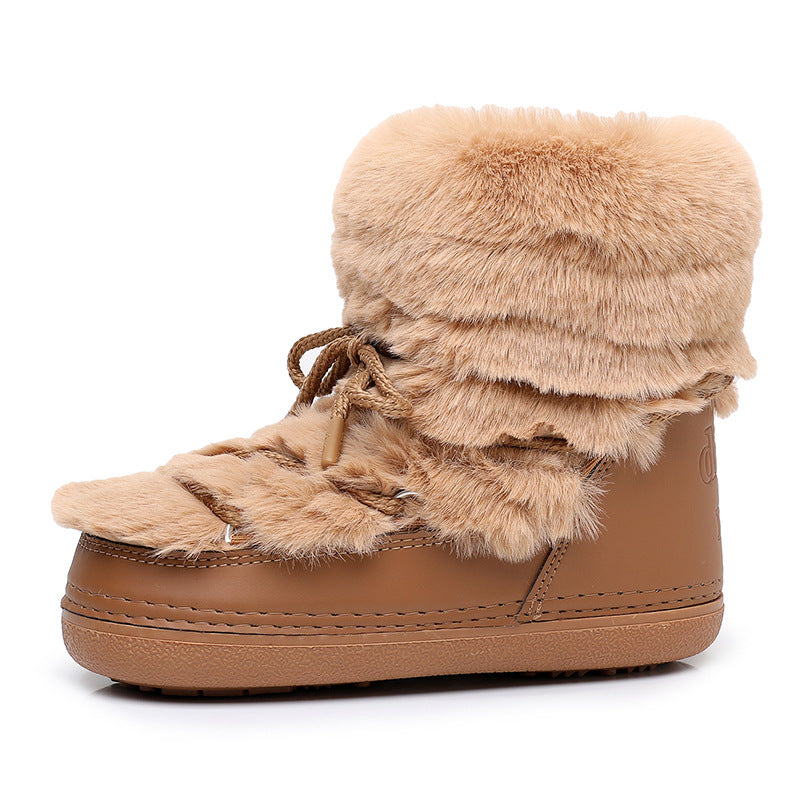 Women's Short Thin-soled Fur-lined Snow Boots - [[{"value":"{{ Babyvera Babyvera  }}"}]]