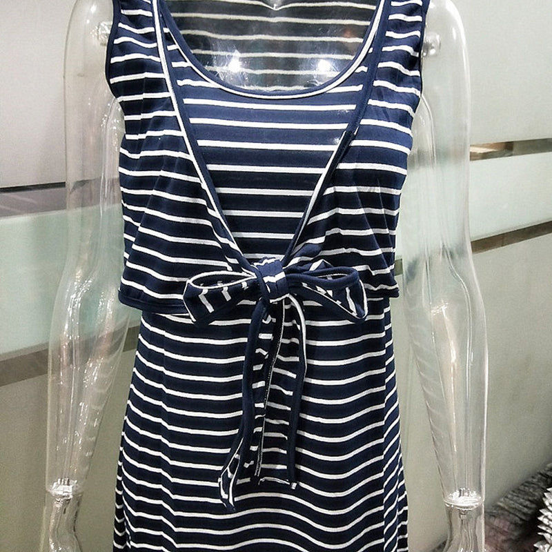 European And American Fashion Round Neck Striped Nursing Dress Lace-up Nursing Dress - [[{"value":"{{ Babyvera Babyvera  }}"}]]