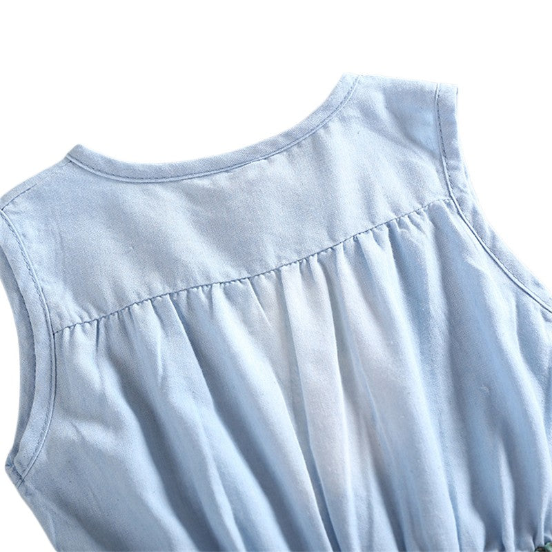 Summer Children Sleeveless Girl Denim Floral Dresses - [[{"value":"{{ Babyvera Babyvera  }}"}]]