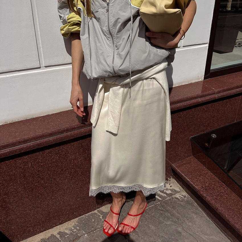 Women's Lace-trimmed Midi Skirt With Lacing - [[{"value":"{{ Babyvera Babyvera  }}"}]]