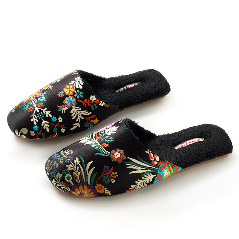 Women's Embroidered Floral Ox-Tendon Sole Plush Slippers - [[{"value":"{{ Babyvera Babyvera  }}"}]]