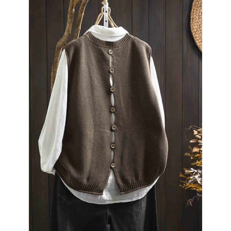 Back Buttoned Cotton Thread Knitted Vest Women - [[{"value":"{{ Babyvera Babyvera  }}"}]]