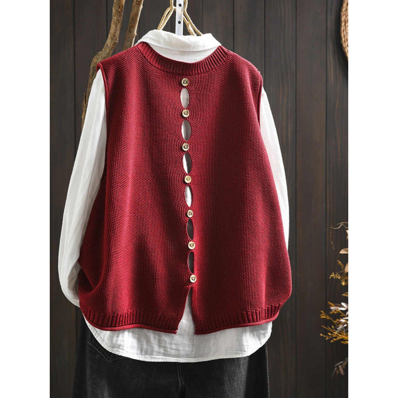 Back Buttoned Cotton Thread Knitted Vest Women - [[{"value":"{{ Babyvera Babyvera  }}"}]]