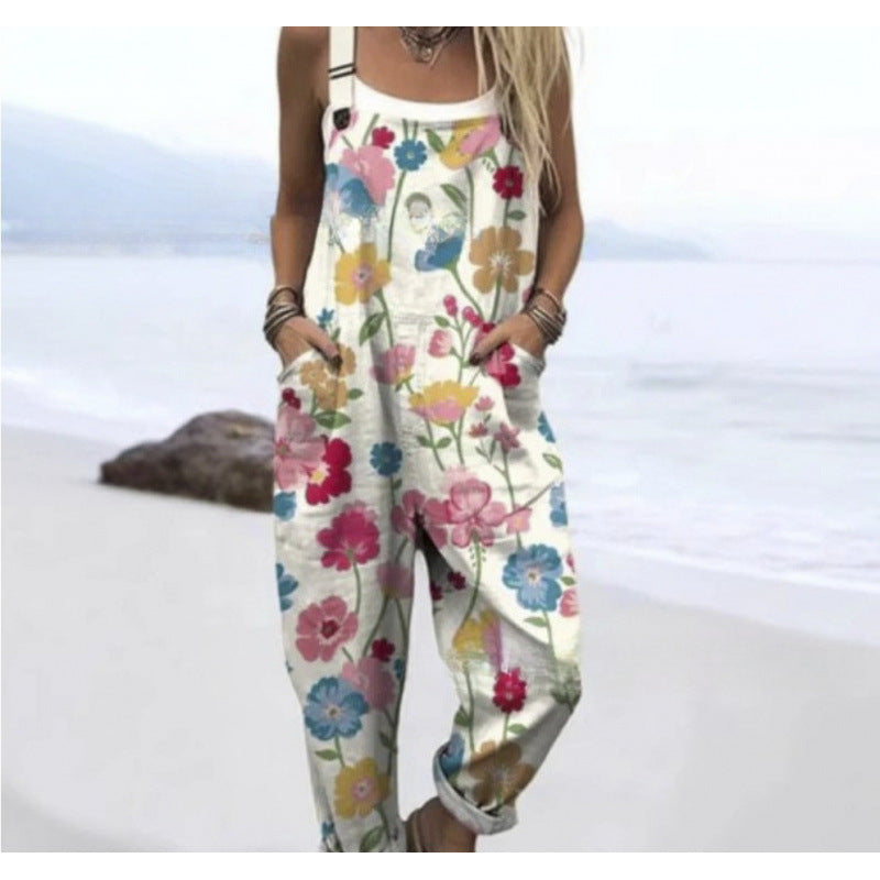 Women's Summer Digital Printing Button Casual Suspender Trousers - [[{"value":"{{ Babyvera Babyvera  }}"}]]