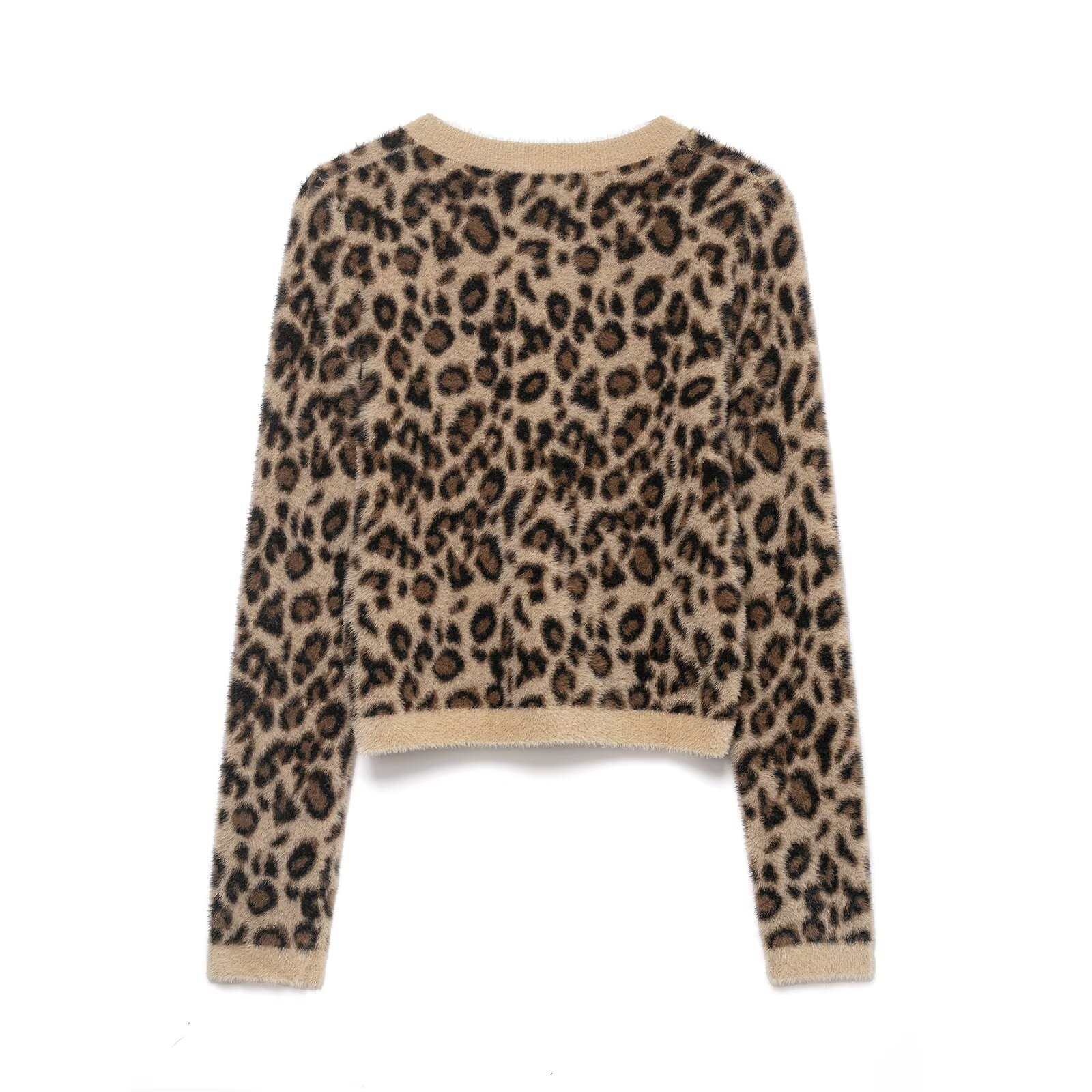 Retro Leopard-Print Crew-Neck Cropped Knitted Sweater - [[{"value":"{{ Babyvera Babyvera  }}"}]]