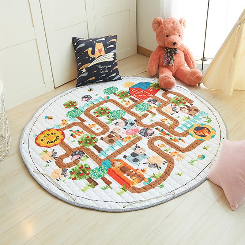 Round Fabric Baby Crawling Children's Play Mat, Toy Storage Blanket, Cotton Crawling Mat - [[{"value":"{{ Babyvera Babyvera  }}"}]]