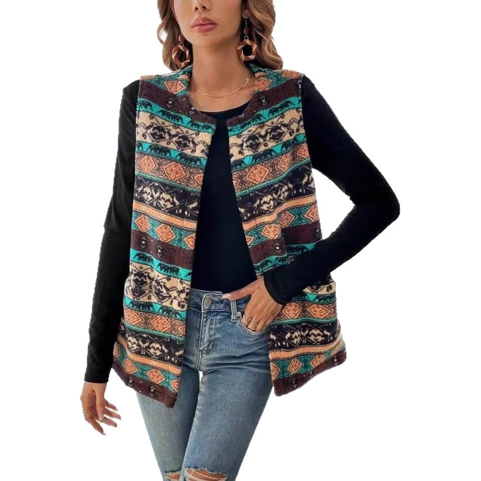 Women's Printed Double-sided Plush Buttonless Cardigan - [[{"value":"{{ Babyvera Babyvera  }}"}]]