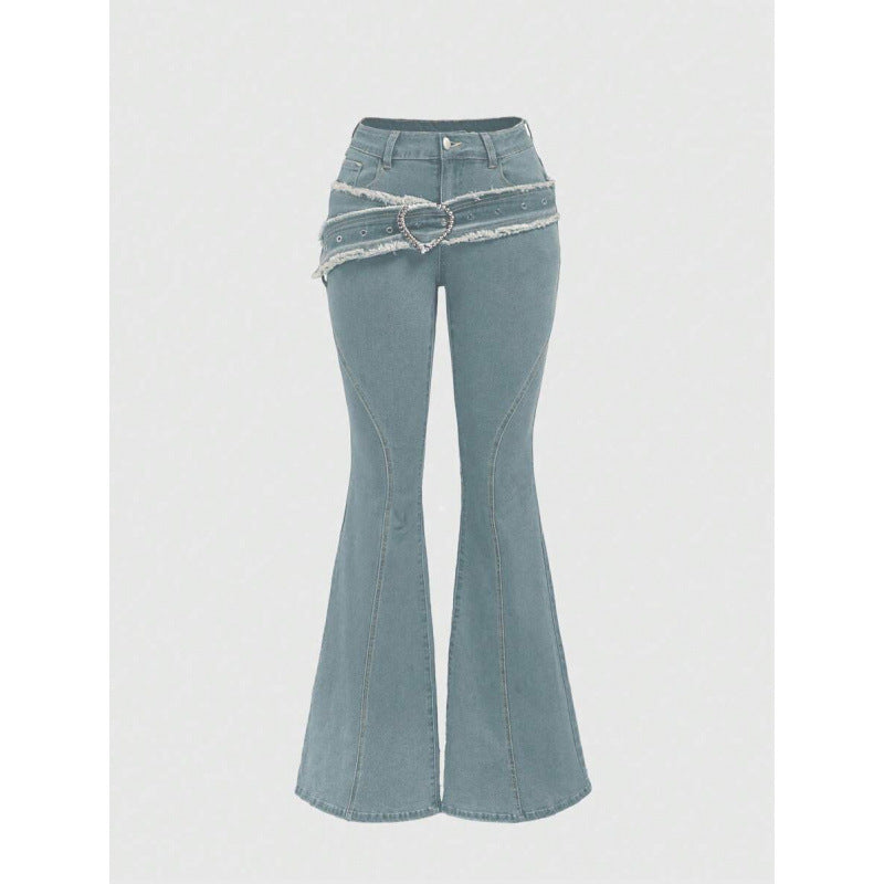 Punk-style Vintage Metal Heart-shaped Belt Frayed-edge Jeans - [[{"value":"{{ Babyvera Babyvera  }}"}]]