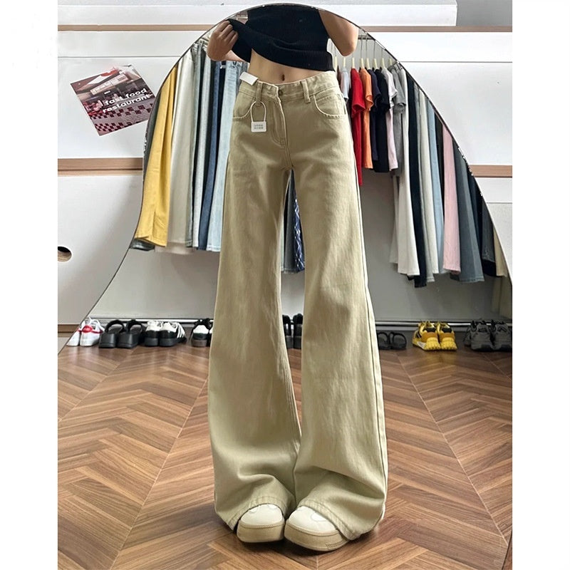 American-style Vintage Khaki Flared High-waist Brown Maillard Loose Floor-length Pants - [[{"value":"{{ Babyvera Babyvera  }}"}]]