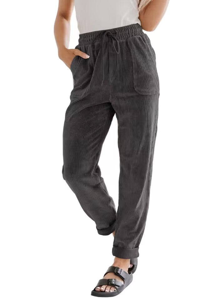 European And American Casual Pants Fashion Solid Color Corduroy Wide-leg Pants Women's Pants - [[{"value":"{{ Babyvera Babyvera  }}"}]]