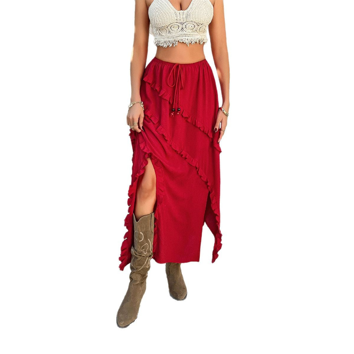 Women's Solid-Color Lace-Up Skirt In Casual Resort Style From Europe And America - [[{"value":"{{ Babyvera Babyvera  }}"}]]