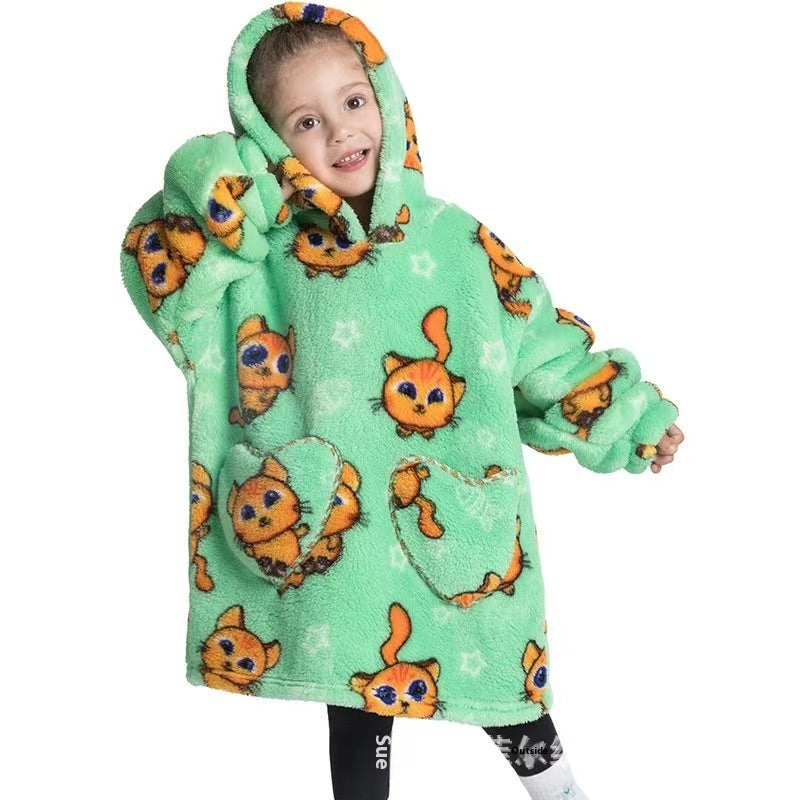 Boys And Girls Comfortable Cotton Velvet Cold-proof Clothes Lazy Blanket Hooded Plus-sized Thickened Blanket Lazy Clothes Children's Sleepwear - [[{"value":"{{ Babyvera Babyvera  }}"}]]