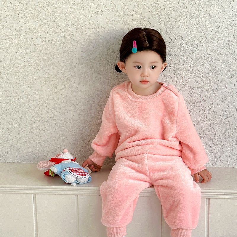 Children's Suit Autumn And Winter Boys And Girls Fleece-lined Thermal Pajamas - [[{"value":"{{ Babyvera Babyvera  }}"}]]
