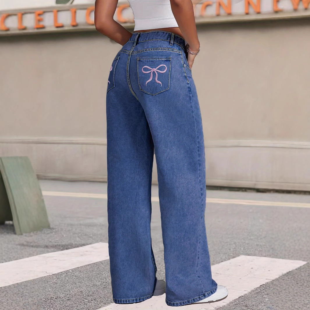 Bow-knot Embroidered Trendy Loose-fit Casual Jeans - [[{"value":"{{ Babyvera Babyvera  }}"}]]