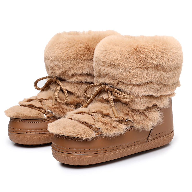 Women's Short Thin-soled Fur-lined Snow Boots - [[{"value":"{{ Babyvera Babyvera  }}"}]]