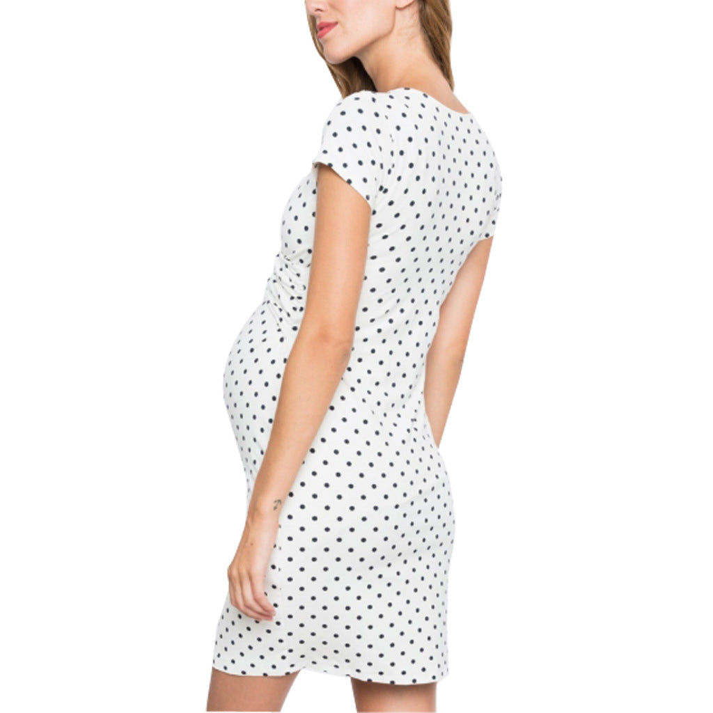 Nursing Clothes Polka Dot Print Short Sleeve V Neck Maternity Dress - [[{"value":"{{ Babyvera Babyvera  }}"}]]