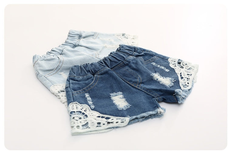 Summer new children's pants Korean personality old wind children's denim shorts Girls lace shorts - [[{"value":"{{ Babyvera Babyvera  }}"}]]