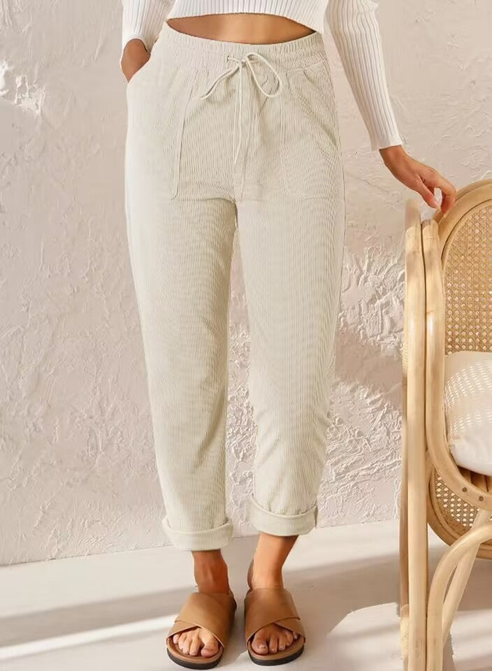 European And American Casual Pants Fashion Solid Color Corduroy Wide-leg Pants Women's Pants - [[{"value":"{{ Babyvera Babyvera  }}"}]]