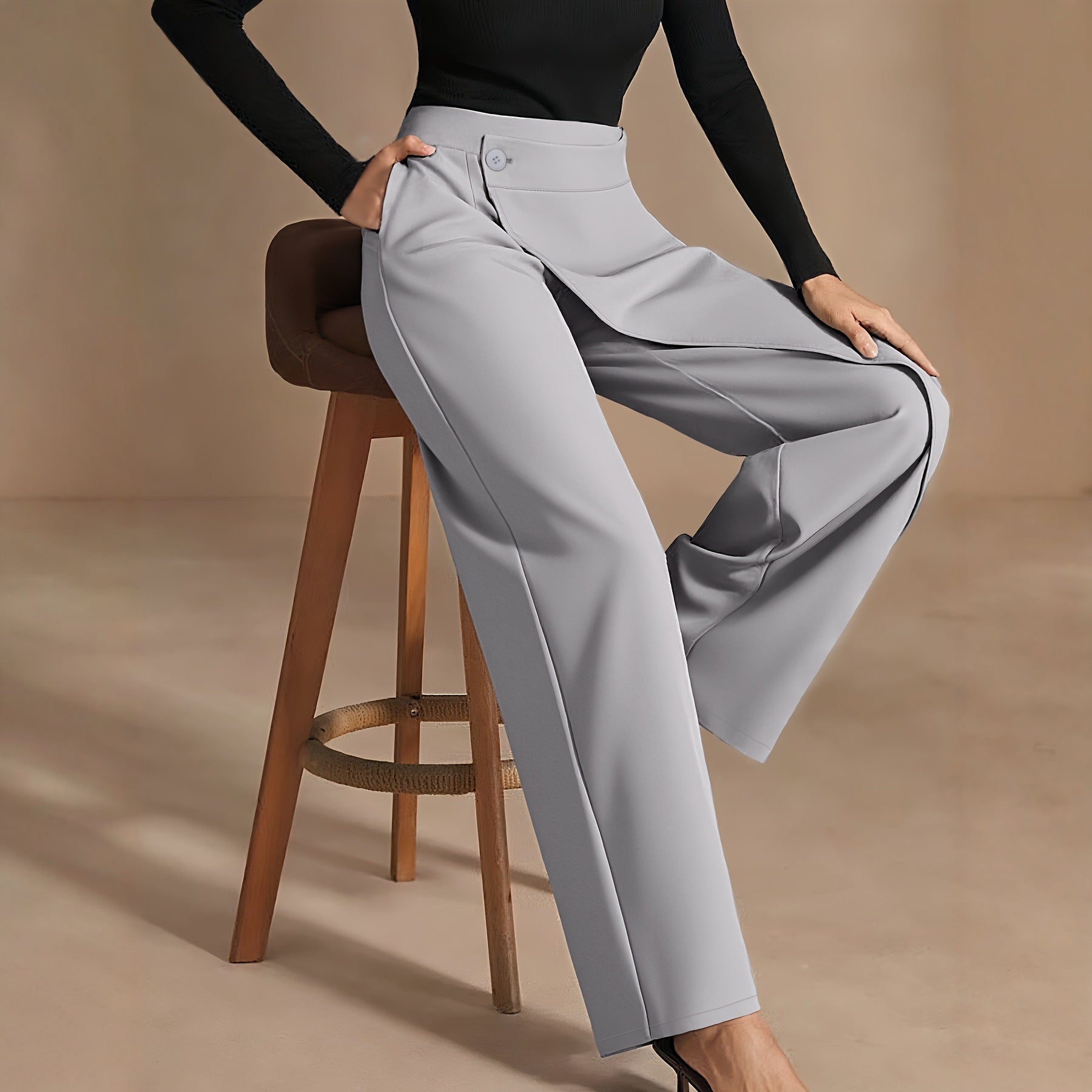Asymmetrical Draping Suit-style High-waisted Slimming Casual Pants - [[{"value":"{{ Babyvera Babyvera  }}"}]]