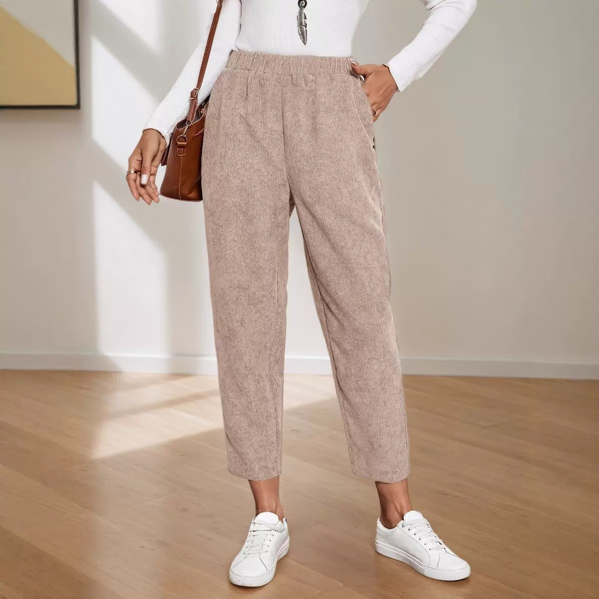 Corduroy Pocket High-waist Solid Color Straight Casual Pants - [[{"value":"{{ Babyvera Babyvera  }}"}]]