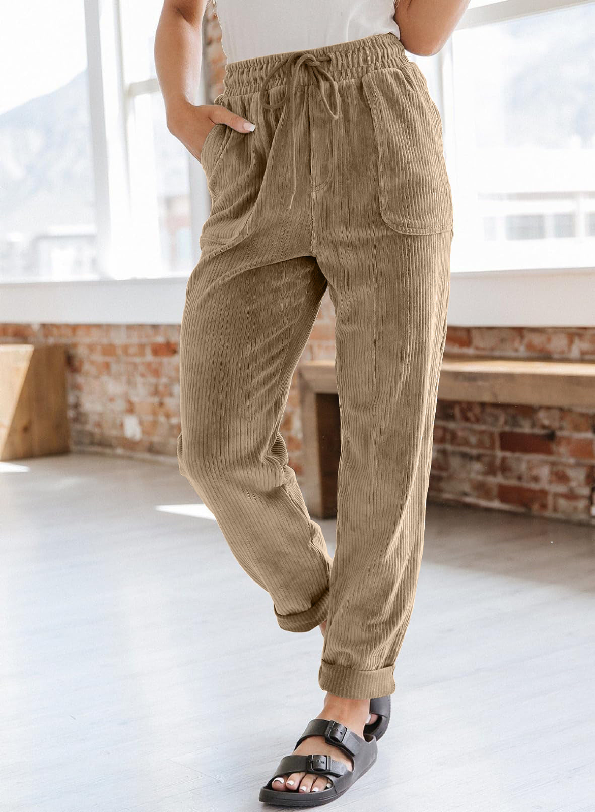 European And American Casual Pants Fashion Solid Color Corduroy Wide-leg Pants Women's Pants - [[{"value":"{{ Babyvera Babyvera  }}"}]]