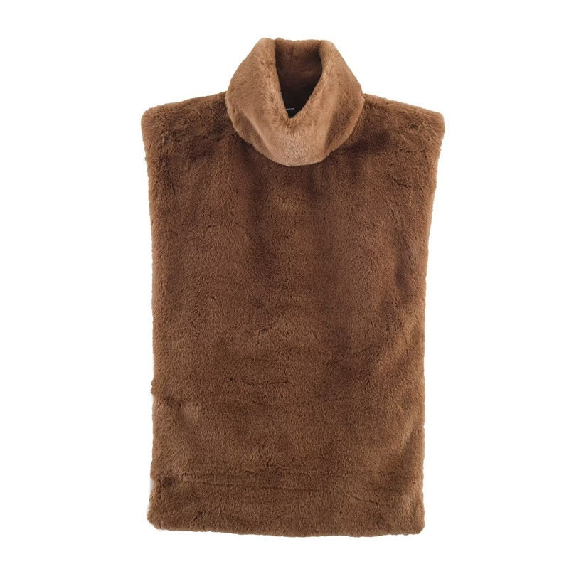 Casual Versatile Solid Color Half-turtle Neck Furry Sleeveless Top Women - [[{"value":"{{ Babyvera Babyvera  }}"}]]