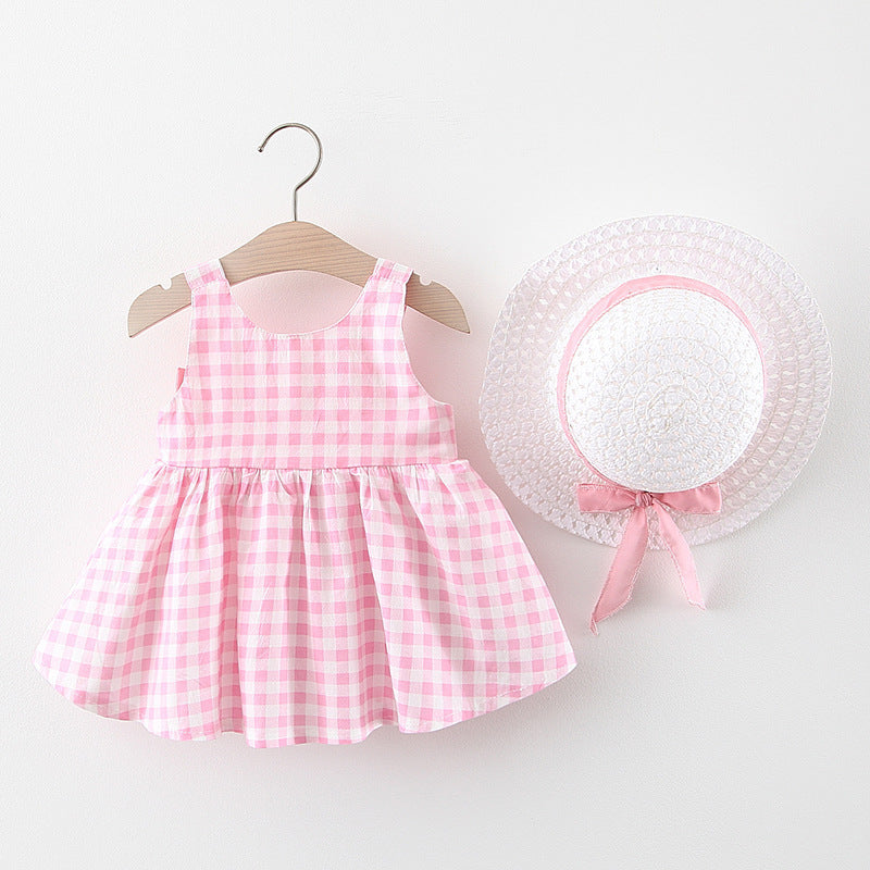 Baby Girl Plaid Skirt Fashion Girl Skirt Free Straw Hat - [[{"value":"{{ Babyvera Babyvera  }}"}]]