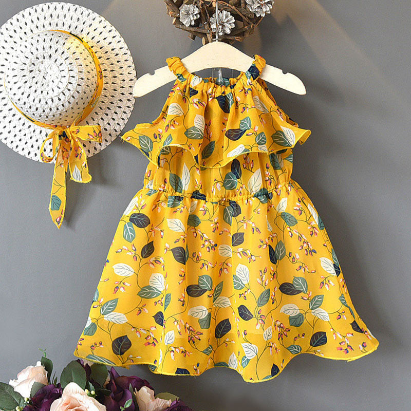 Kids Dress Girls Leaf Chiffon Sleeveless Holiday Bohemian - [[{"value":"{{ Babyvera Babyvera  }}"}]]