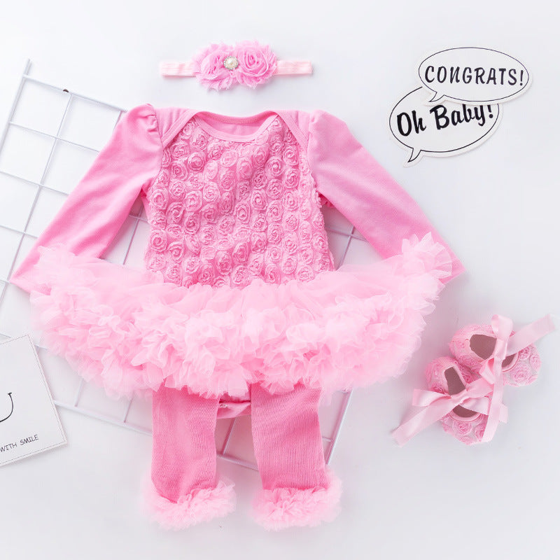 Baby Long Sleeve Compound Rose Romper Dress - [[{"value":"{{ Babyvera Babyvera  }}"}]]