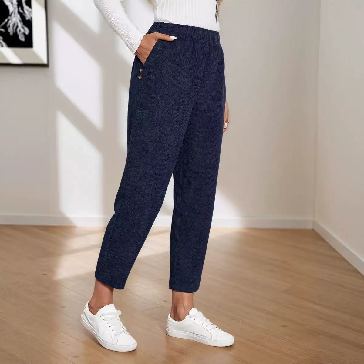 Corduroy Pocket High-waist Solid Color Straight Casual Pants - [[{"value":"{{ Babyvera Babyvera  }}"}]]