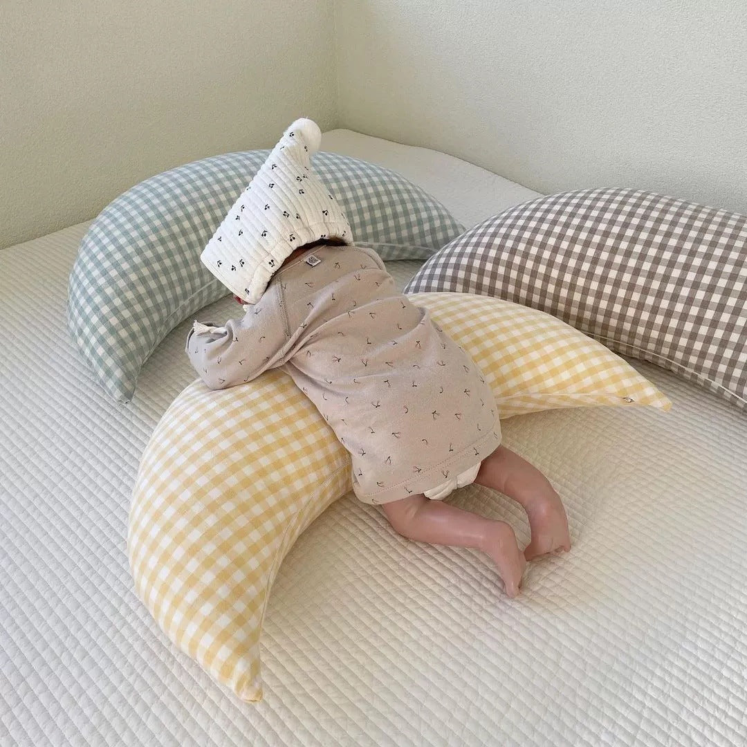 Baby Pillow Newborn Nursing Pillows Plaid Cotton Moon Shape Maternity Breastfeeding Pillow Bedding Cushion Sofa Throw Pillow Baby Room Decoration - [[{"value":"{{ Babyvera Babyvera  }}"}]]