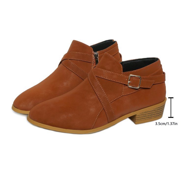 Womens Large-Size Leather Boots With Side Zipper And Cross Straps - [[{"value":"{{ Babyvera Babyvera  }}"}]]