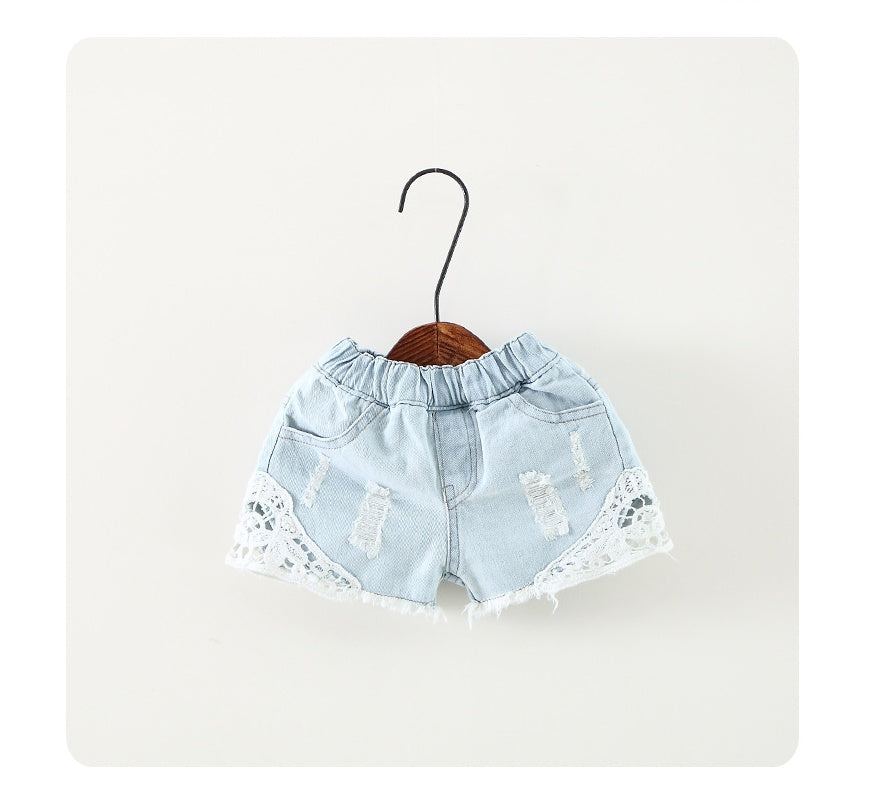 Summer new children's pants Korean personality old wind children's denim shorts Girls lace shorts - [[{"value":"{{ Babyvera Babyvera  }}"}]]