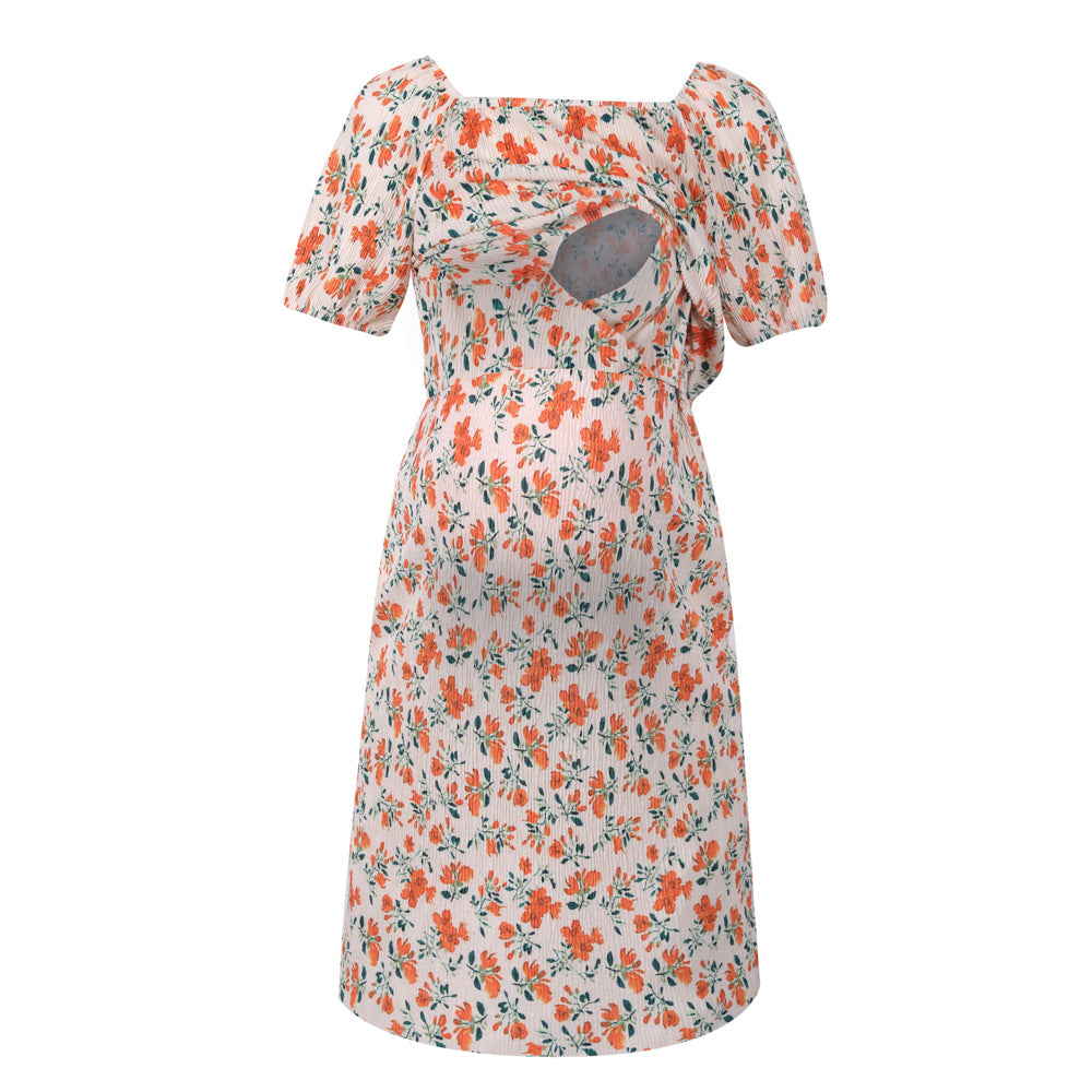 Pleated Nursing Dress Short Sleeve Trendy Nursing Dress - [[{"value":"{{ Babyvera Babyvera  }}"}]]
