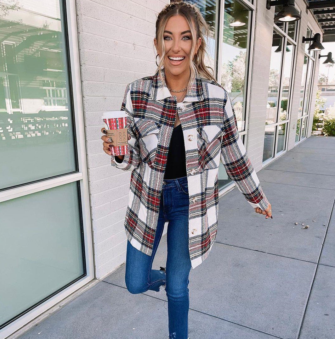 Long Sleeve Loose Women Plaid Coat - [[{"value":"{{ Babyvera Babyvera  }}"}]]