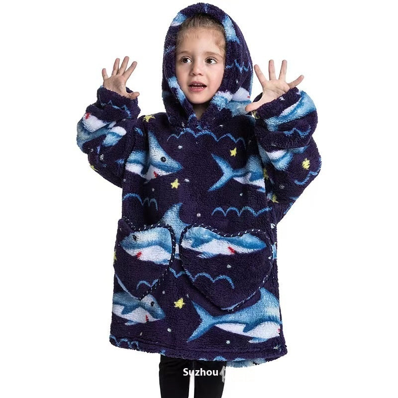 Boys And Girls Comfortable Cotton Velvet Cold-proof Clothes Lazy Blanket Hooded Plus-sized Thickened Blanket Lazy Clothes Children's Sleepwear - [[{"value":"{{ Babyvera Babyvera  }}"}]]