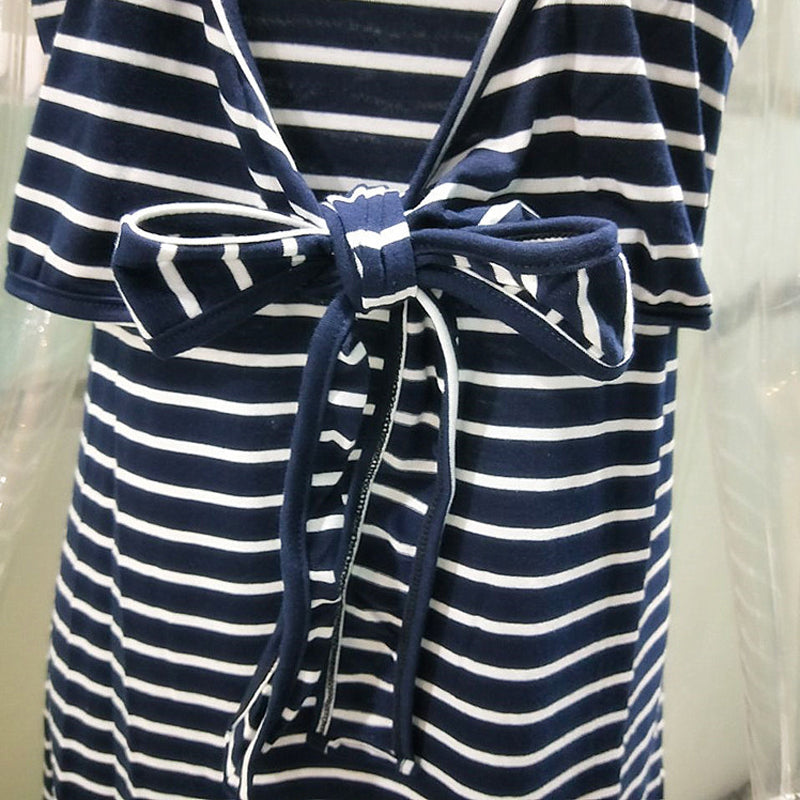 European And American Fashion Round Neck Striped Nursing Dress Lace-up Nursing Dress - [[{"value":"{{ Babyvera Babyvera  }}"}]]