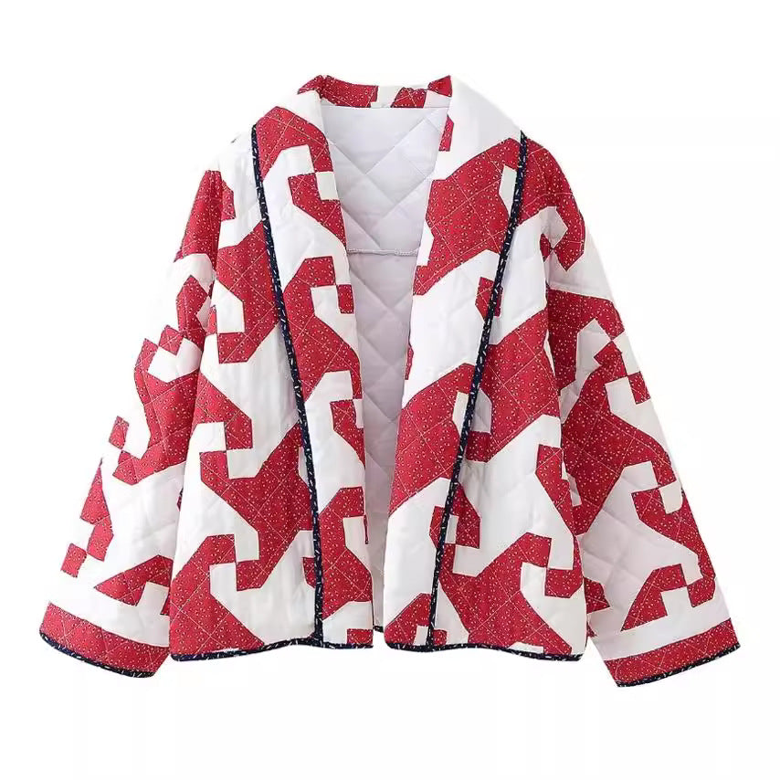 Red For Women Geometric Printed Coat - [[{"value":"{{ Babyvera Babyvera  }}"}]]