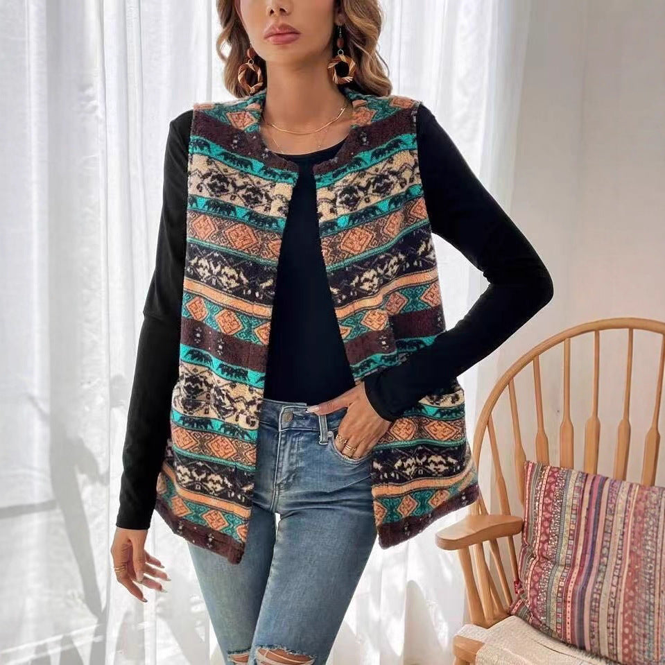 Women's Printed Double-sided Plush Buttonless Cardigan - [[{"value":"{{ Babyvera Babyvera  }}"}]]