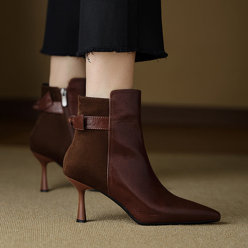 Autumn And Winter New French Retro Bow Spliced High Heels - [[{"value":"{{ Babyvera Babyvera  }}"}]]