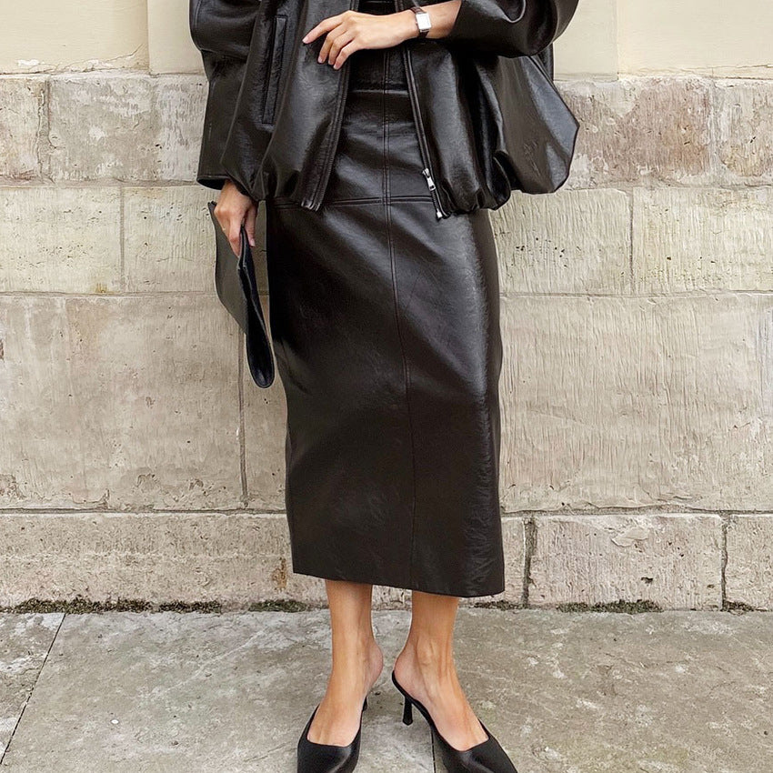 High-end PU Leather Midi Skirt - [[{"value":"{{ Babyvera Babyvera  }}"}]]