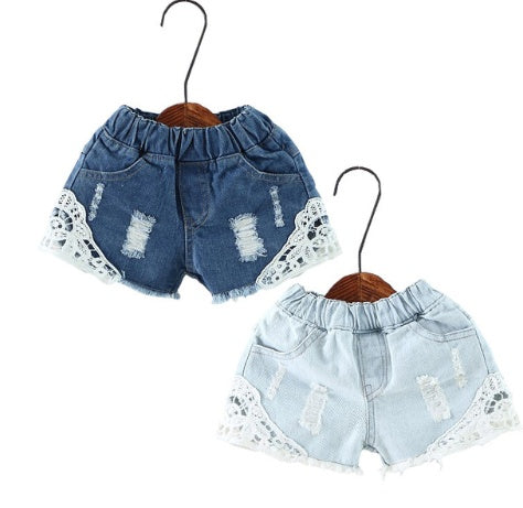 Summer new children's pants Korean personality old wind children's denim shorts Girls lace shorts - [[{"value":"{{ Babyvera Babyvera  }}"}]]