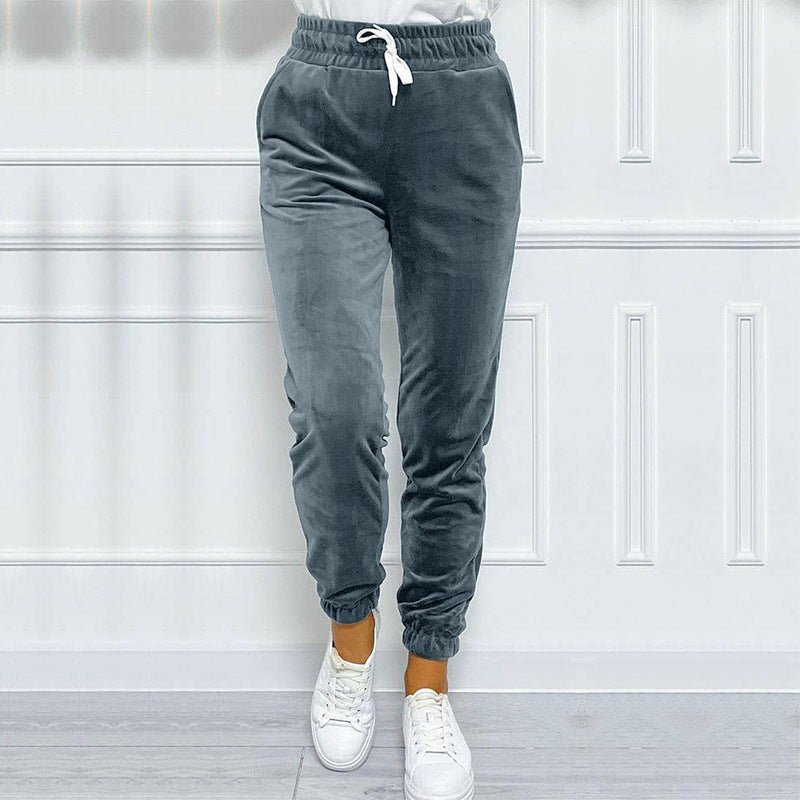 Versatile Women's Jogger Pants With Elastic Waistband And Drawstring, Korean-style Velvet Casual Pants, Sportswear - [[{"value":"{{ Babyvera Babyvera  }}"}]]