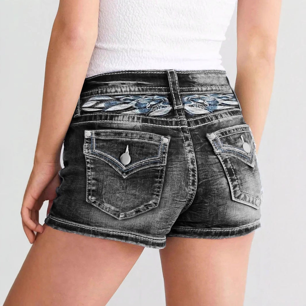 Women's Slim-fit Embroidered Fashion Denim Shorts - [[{"value":"{{ Babyvera Babyvera  }}"}]]
