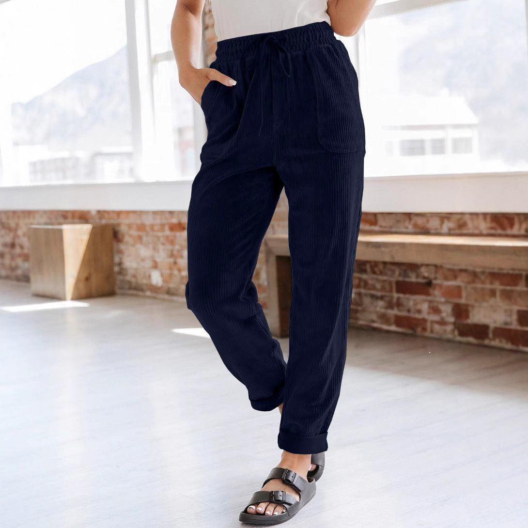 European And American Casual Pants Fashion Solid Color Corduroy Wide-leg Pants Women's Pants - [[{"value":"{{ Babyvera Babyvera  }}"}]]