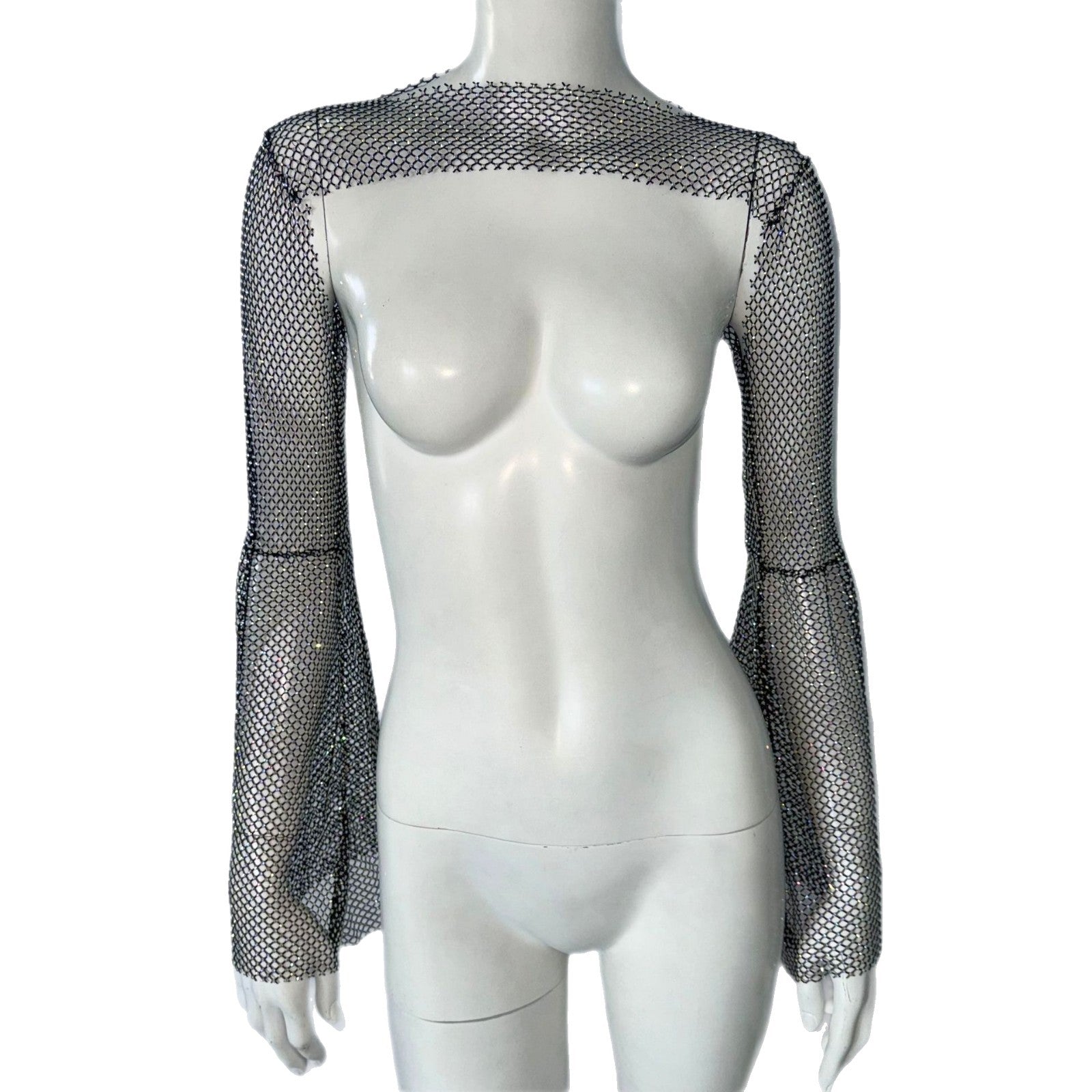 Top Stretch Rhinestone Fishnet Blouse Sling - [[{"value":"{{ Babyvera Babyvera  }}"}]]